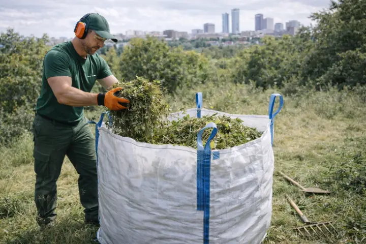 Imagen de una persona retirando desbrozado